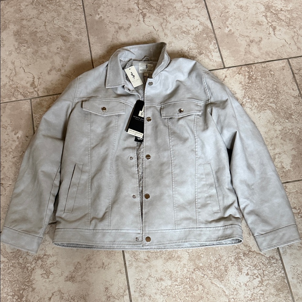 NWT Scott James faux leather fur lined jacket size large in color stone
